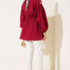Striped Balloon Sleeve Waist Elastic Tunic Burgundy - Afbeelding 3