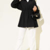 Striped Balloon Sleeve Waist Elastic Tunic Black – Image 2