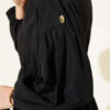 Striped Balloon Sleeve Waist Elastic Tunic Black – Image 4