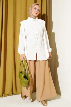 Alternative view of Shoulder Cape Detail Belted Shirt Ecru