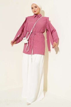 Alternative view of Shoulder Cape Detail Belted Shirt Rose Dust