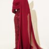 Shoulder Cape Sequin Embellished Evening Dress Burgundy - Afbeelding 3