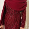 Shoulder Cape Sequin Embellished Evening Dress Burgundy - Afbeelding 4
