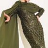 Shoulder Cape Sequin Embellished Evening Dress Khaki