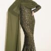 Shoulder Cape Sequin Embellished Evening Dress Khaki - immagine 2