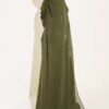 Shoulder Cape Sequin Embellished Evening Dress Khaki - immagine 3