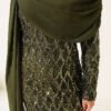 Shoulder Cape Sequin Embellished Evening Dress Khaki - immagine 4