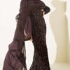 Shoulder Cape Sequin Embellished Evening Dress Brown