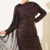 Shoulder Cape Sequin Embellished Evening Dress Brown - Imagen 2