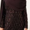 Shoulder Cape Sequin Embellished Evening Dress Brown - Imagen 4