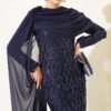 Shoulder Cape Sequin Embellished Evening Dress Navy Blue – Bild 2