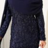 Shoulder Cape Sequin Embellished Evening Dress Navy Blue – Bild 4