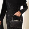 Shoulder Cape Sequin Embellished Evening Dress Black – Image 4