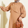 Shoulder Pleated Detail Dress Camel - Image 2