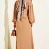 Shoulder Pleated Detail Dress Camel - Image 3