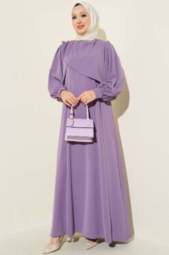 Shoulder Pleated Detail Dress Lilac