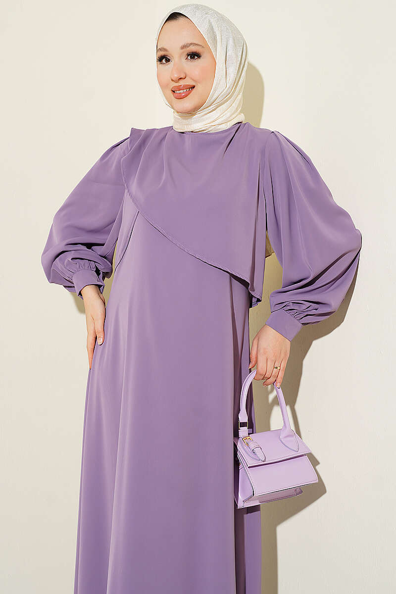 Shoulder Pleated Detail Dress Lilac – Image 2