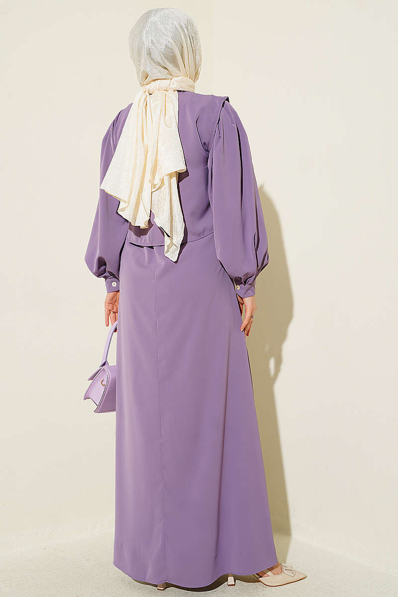 Shoulder Pleated Detail Dress Lilac – Image 3