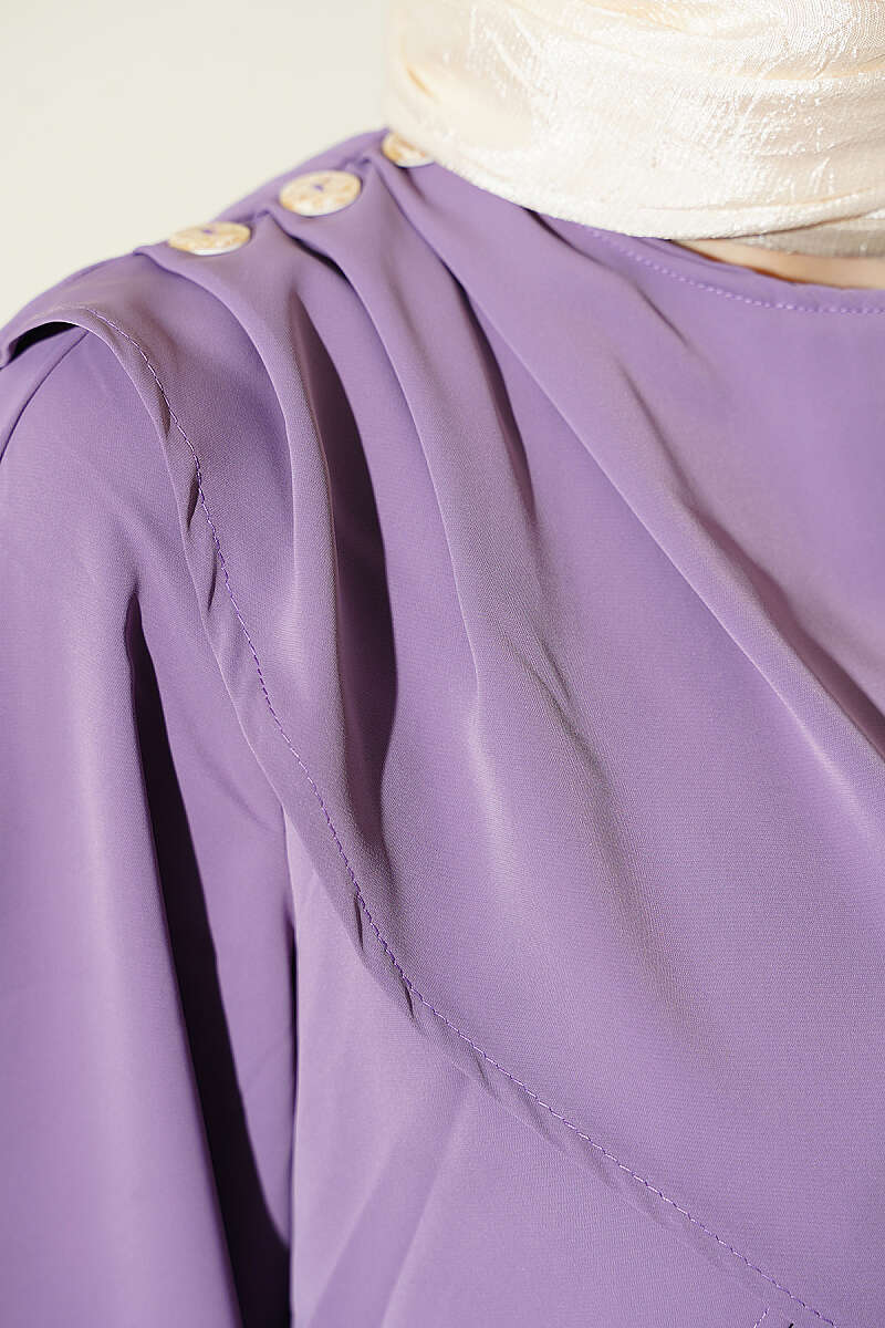 Shoulder Pleated Detail Dress Lilac – Image 4