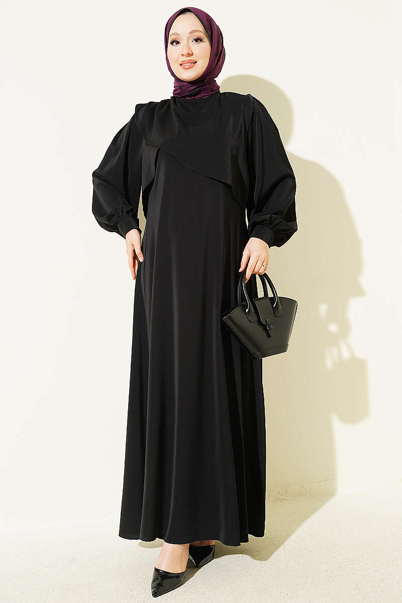 Shoulder Pleated Detail Dress Black