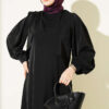 Shoulder Pleated Detail Dress Black - immagine 2