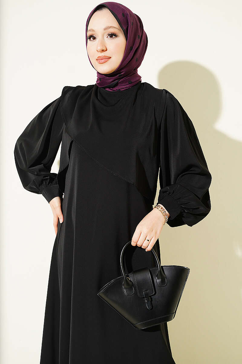 Shoulder Pleated Detail Dress Black - immagine 2