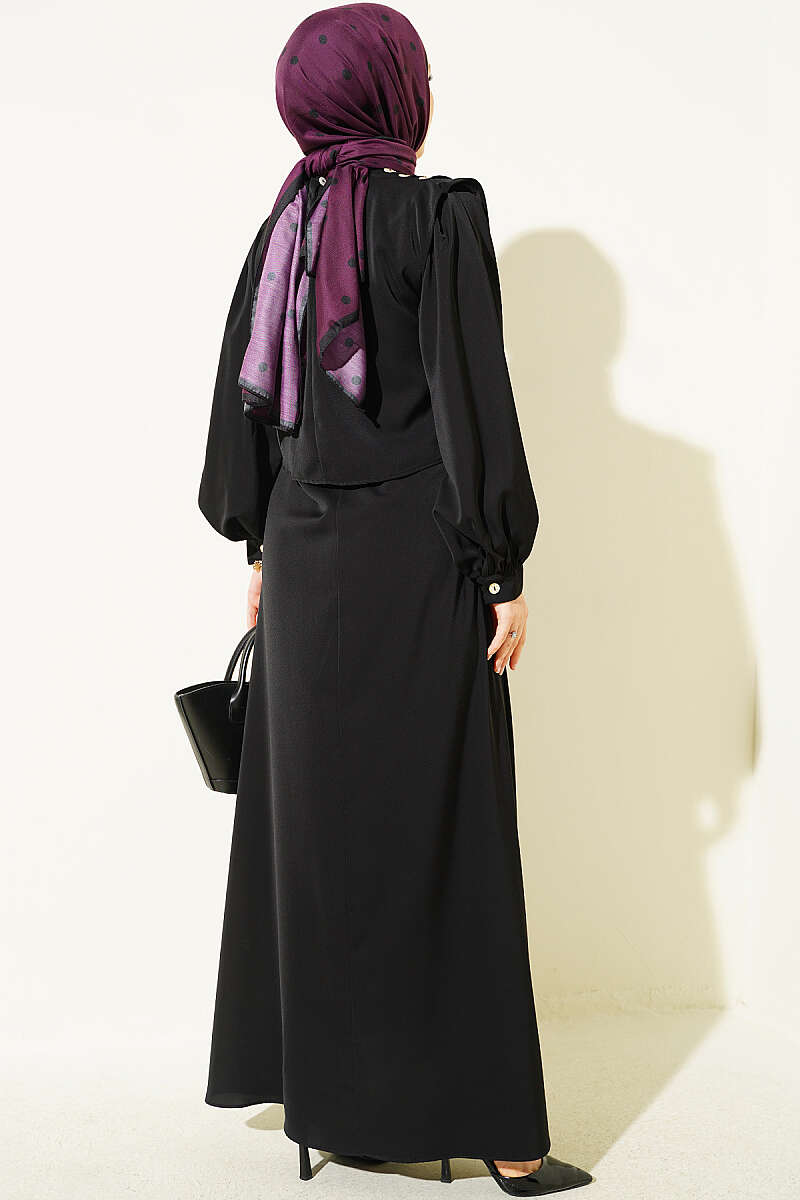 Shoulder Pleated Detail Dress Black - immagine 3