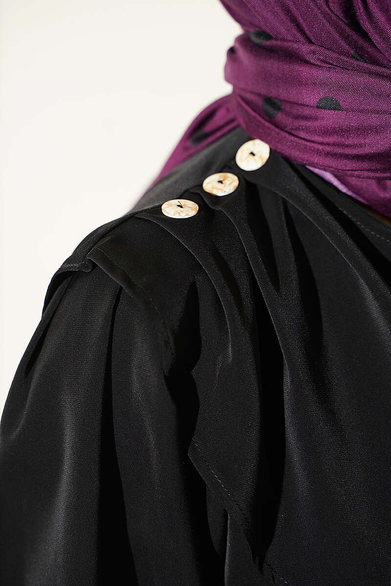 Shoulder Pleated Detail Dress Black - immagine 4