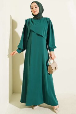 Shoulder Pleated Detail Dress Green