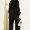 Shoulder Pleated Belted Tencel Two-Piece Set Black – Image 3