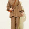 Shoulder Pleated Belted Tencel Two-Piece Set Mink – Bild 2