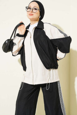 Alternative view of Shoulder Stripe Detail Contrast Two-Piece Set Black