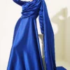 Off-Shoulder Satin Evening Gown with Cape Saxon Blue - Imagen 2