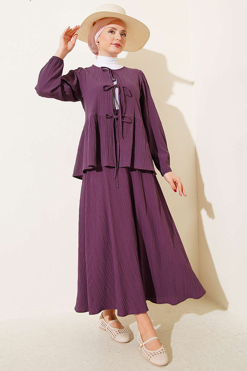 Elastic Waist Buttoned Double Set Plum - Imagen 5