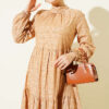 Gathered Front Floral Print Dress Latte - immagine 2