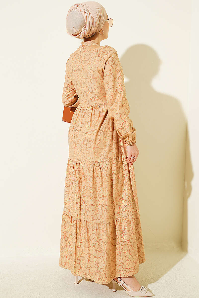 Gathered Front Floral Print Dress Latte - immagine 3