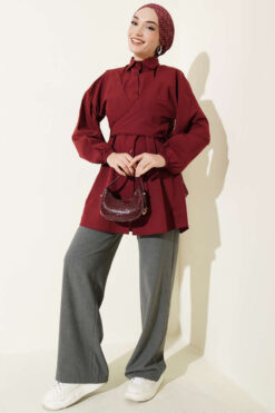 Alternative view of Cross-Front Tied Shirt Burgundy