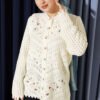 Floral Embroidered Button-Down Openwork Cardigan Ecru