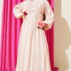 Dress with Stitch Detail and Tie Neckline Powder Pink