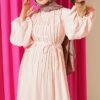 Dress with Stitch Detail and Tie Neckline Powder Pink – Bild 2