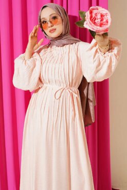 Alternative view of Dress with Stitch Detail and Tie Neckline Powder Pink
