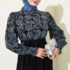Embroidered Front Detail Dress with Ankle Lace Trim Indigo – Image 2