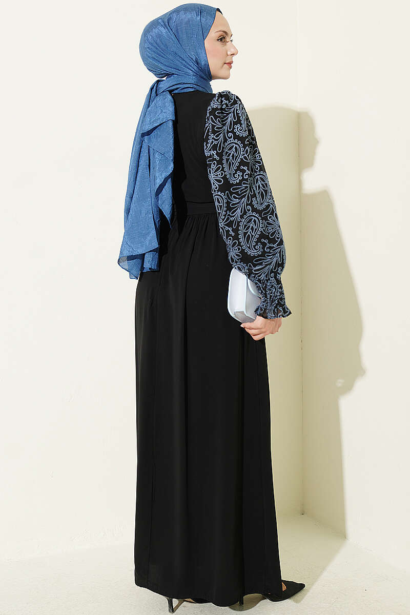 Embroidered Front Detail Dress with Ankle Lace Trim Indigo – Image 3