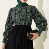 Embroidered Front Detail Dress with Ankle Lace Trim Green – Image 2