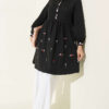 Embroidered Front Half-Button Tunic Black – Image 2