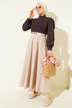 Alternative view of Short Shirt with Front Ribbed Detail Dark Brown