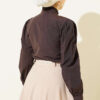 Short Shirt with Front Ribbed Detail Dark Brown - Image 3