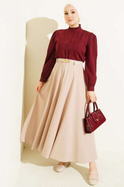 Alternative view of Short Shirt with Front Ribbed Detail Burgundy