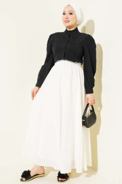 Alternative view of Short Shirt with Front Ribbed Detail Black
