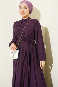 Alternative view of Buttoned Dress with Ribbed Front Plum